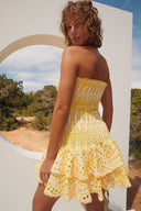Vestido Mini Bodycon Sem Alças com Renda Bordada Dolly