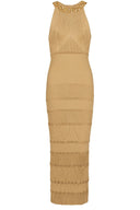 Robe midi en maille à col roulé brodée Donna