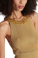 Robe midi en maille à col roulé brodée Donna