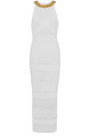 Robe midi en maille à col roulé brodée Donna