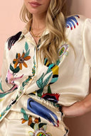 Conjunto de Camisa e Calças em Cetim Estampado Boho Natureza