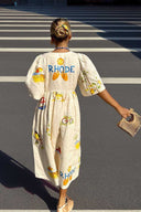 Bedrucktes Leinen-Midikleid