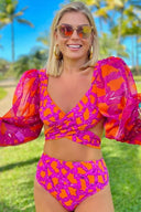 Set costum de baie imprimat cu mâneci lungi și legături