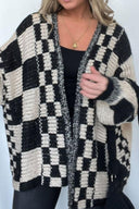 Karierter Cardigan mit offenem Vorderteil und langen Ärmeln