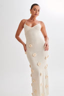 Vestido Maxi Floral de Malha com Decote em V Edwina