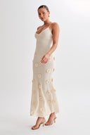 Edwina V-Ausschnitt Strick-Blumen-Maxikleid