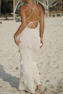 Edwina V-Ausschnitt Strick-Blumen-Maxikleid