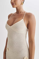 Edwina V-Ausschnitt Strick-Blumen-Maxikleid