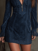 Vintage blaues Wildleder Minikleid mit Spitzenbesatz