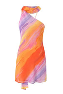 Vestido Mini Elena de Um Ombro com Cordões e Renda