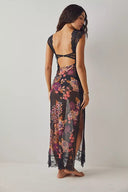Elma Blomstret Printet Udskåret Mesh Maxi Slip-kjole
