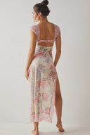 Elma Blomstret Printet Udskåret Mesh Maxi Slip-kjole