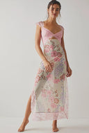 Elma Blomstret Printet Udskåret Mesh Maxi Slip-kjole