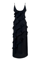 Eve Chiffon-Maxikleid mit Rüschen und Spaghettiträgern