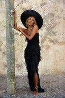 Eve Chiffon-Maxikleid mit Rüschen und Spaghettiträgern