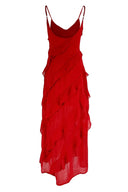 Eve Chiffon-Maxikleid mit Rüschen und Spaghettiträgern
