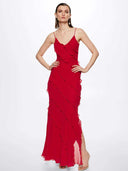 Eve Chiffon-Maxikleid mit Rüschen und Spaghettiträgern