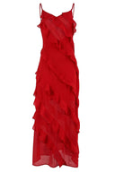 Eve Chiffon-Maxikleid mit Rüschen und Spaghettiträgern