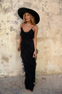 Eve Chiffon-Maxikleid mit Rüschen und Spaghettiträgern