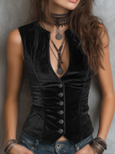 Gilet Vintage in Velluto con Scollo a V Rotondo