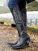 Stivali Vintage Western Cowboy Ricamati al Ginocchio