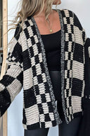 Karierter Cardigan mit offenem Vorderteil und langen Ärmeln