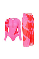 Colorblock Langarm Surf-Badeanzug Set