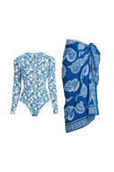 Grünes Surf-Badeanzug-Set mit Reißverschluss und Blumenmuster