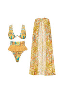 Set bikini cu imprimeu tribal și ciucuri boho