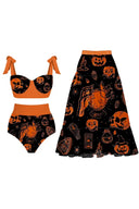 Bikiny s potiskem dýní a lebek na Halloween