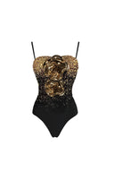 Set costume da bagno senza spalline con stampa floreale 3D e paillettes