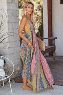 Freda stribet rygfri maxi sommerkjole
