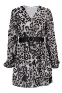 Vestido Mini de Chiffon Gail com Estampa, Decote em V e Cinto