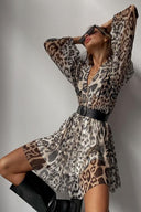 Vestido Mini de Chiffon Gail com Estampa, Decote em V e Cinto