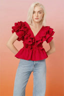 Blusa Helen con scollo a V e volant