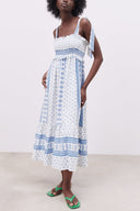 Vestito midi Helga con spalline arricciate e stampa