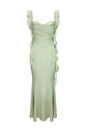 Hilda Maxikleid mit Rüschen, Schleife und offenem Rücken