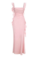 Hilda Maxikleid mit Rüschen, Schleife und offenem Rücken