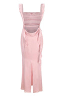 Hilda Maxikleid mit Rüschen, Schleife und offenem Rücken