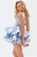 Vestito corto in chiffon con stampa floreale Andrea e spalla scoperta