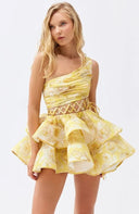 Vestito corto in chiffon con stampa floreale Andrea e spalla scoperta