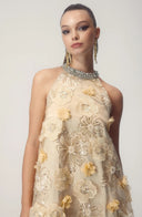Vestido Curto Ella Halter com Bordado Floral e Lantejoulas