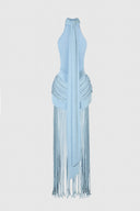 Robe Maxi Halo à Franges Azur