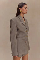 Blazer ceinturé à motif pied-de-poule