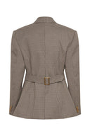 Blazer ceinturé à motif pied-de-poule