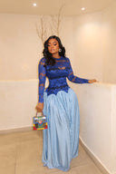 Vestido maxi azul océano plisado de encaje