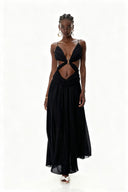 Vestido Maxi com Recortes Véu da Meia-Noite