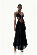Vestido Maxi com Recortes Véu da Meia-Noite