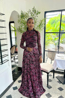 Tropical Print Mesh Maxi Dress
