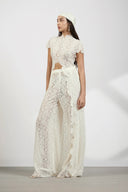Top met hoge hals, kant en cut-outs